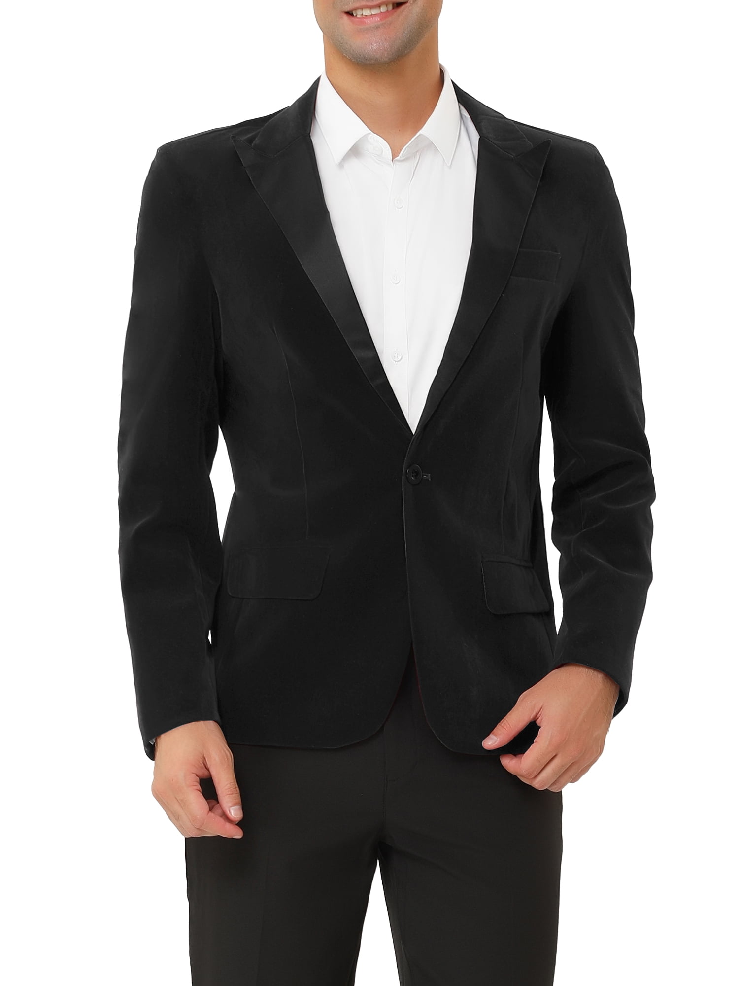 Unique Bargains Men's Velvet Blazer One Button Party Prom Tuxedo Dinner Suit Jacket XL Black
