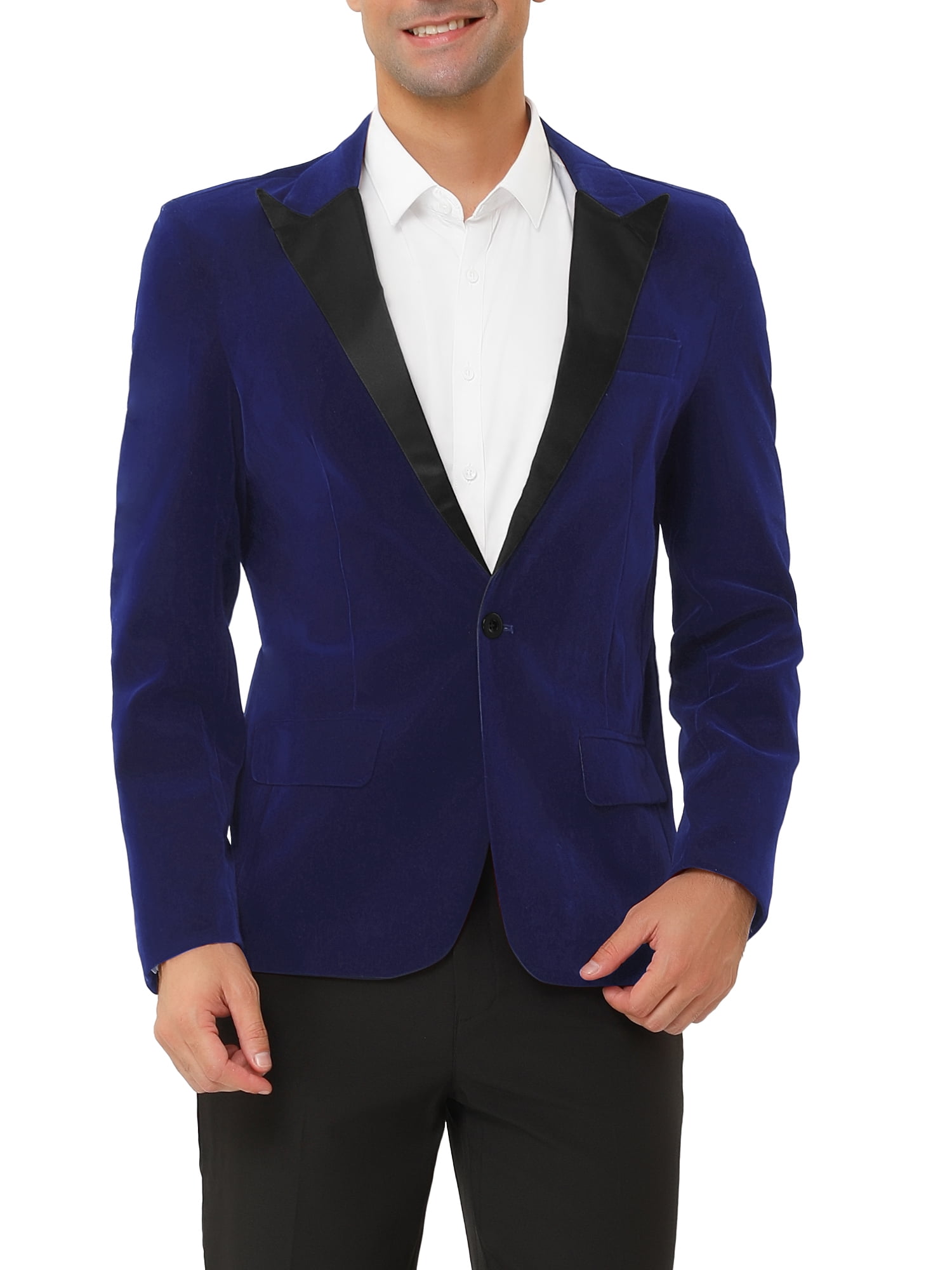 Unique Bargains Men's Velvet Blazer One Button Party Prom Tuxedo Dinner Suit Jacket XL Blue