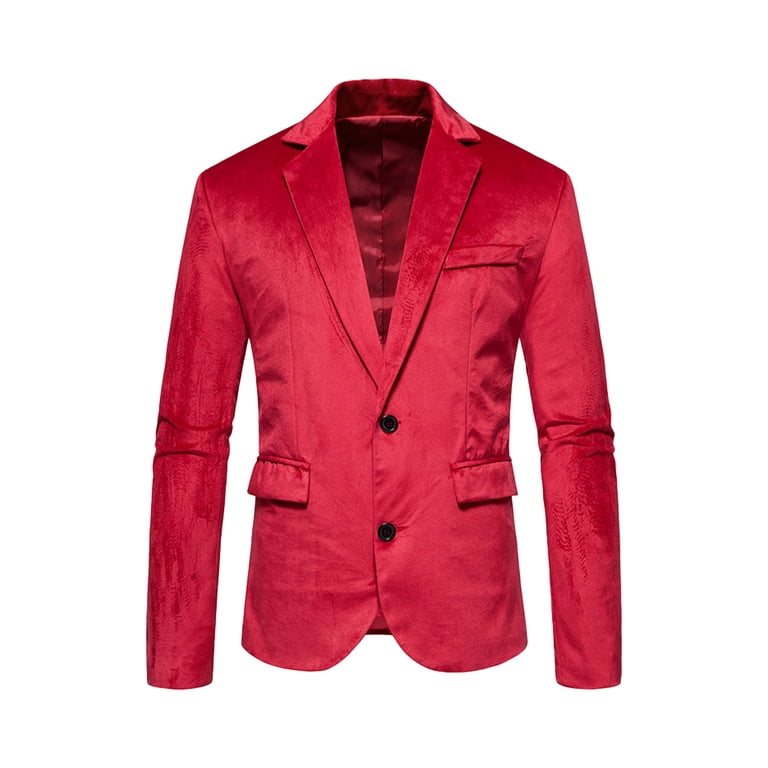 Unique Bargains Men s Velvet Solid Color Two Button Formal Suede Sports Coats Blazers L Red Walmart