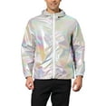thumbnail image 1 of Unique Bargains Men's Zip up Hooded Metallic Lightweight Holographic Shiny Jackets L Gray, 1 of 7