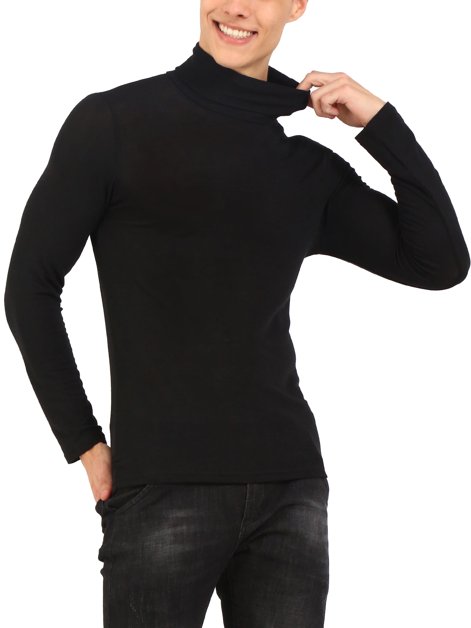 Men Long Sleeve Pullover High Neck Turtleneck Stretch Slim Basic T Shirt  Tee Top