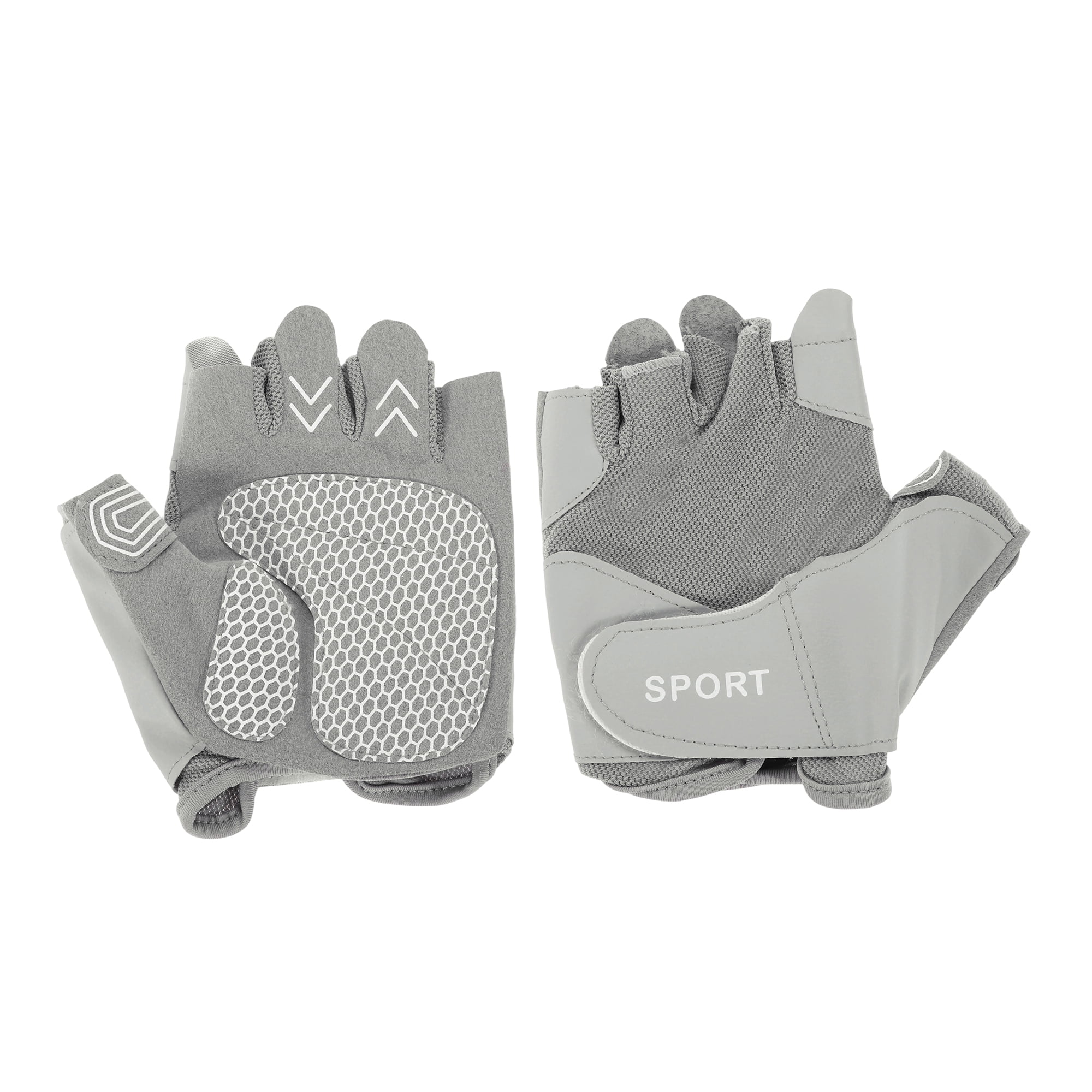 Unique Bargains Mesh Half-finger Strength Training Sport Gloves Large Gray