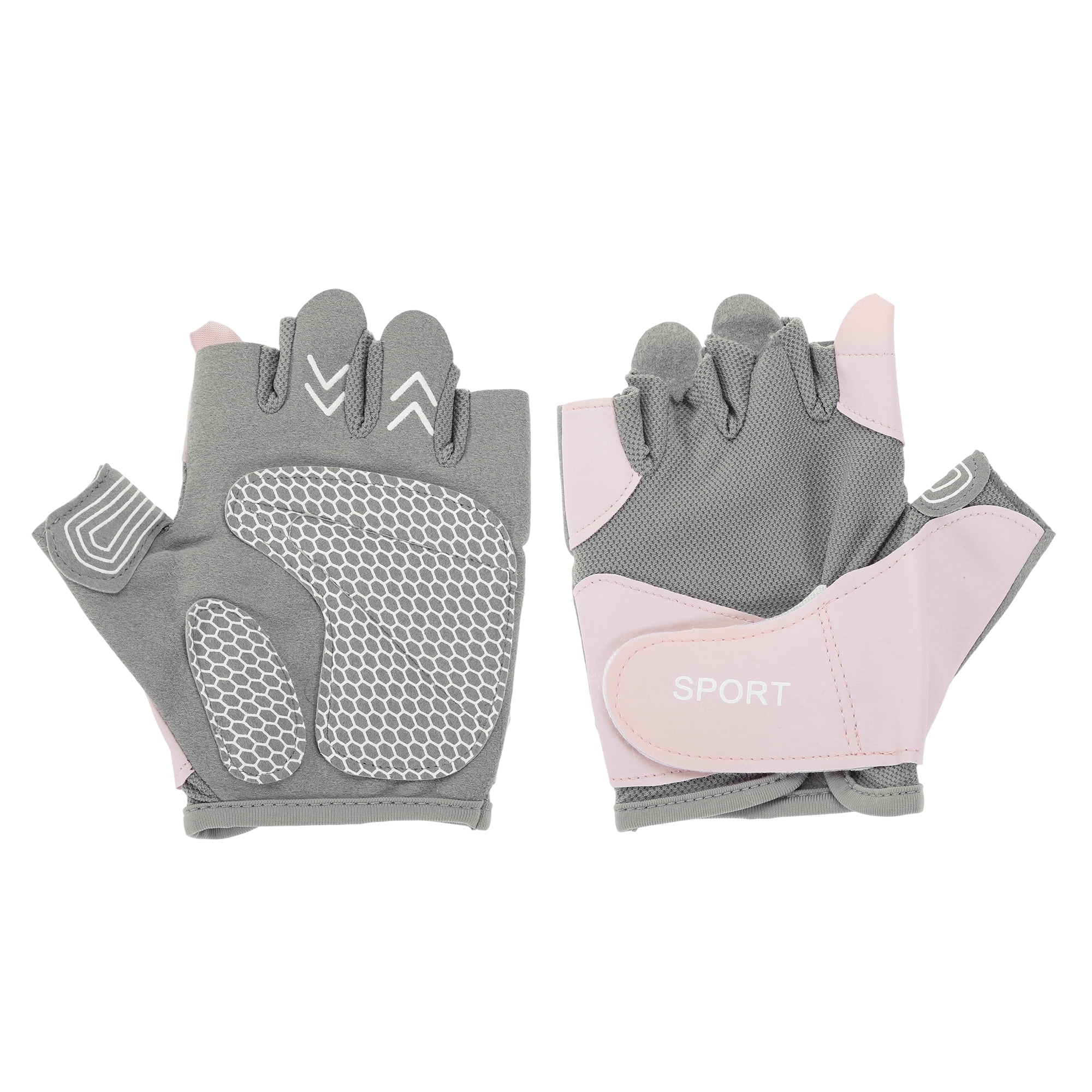 Unique Bargains Mesh Half-finger Strength Training Sport Gloves Small Pink