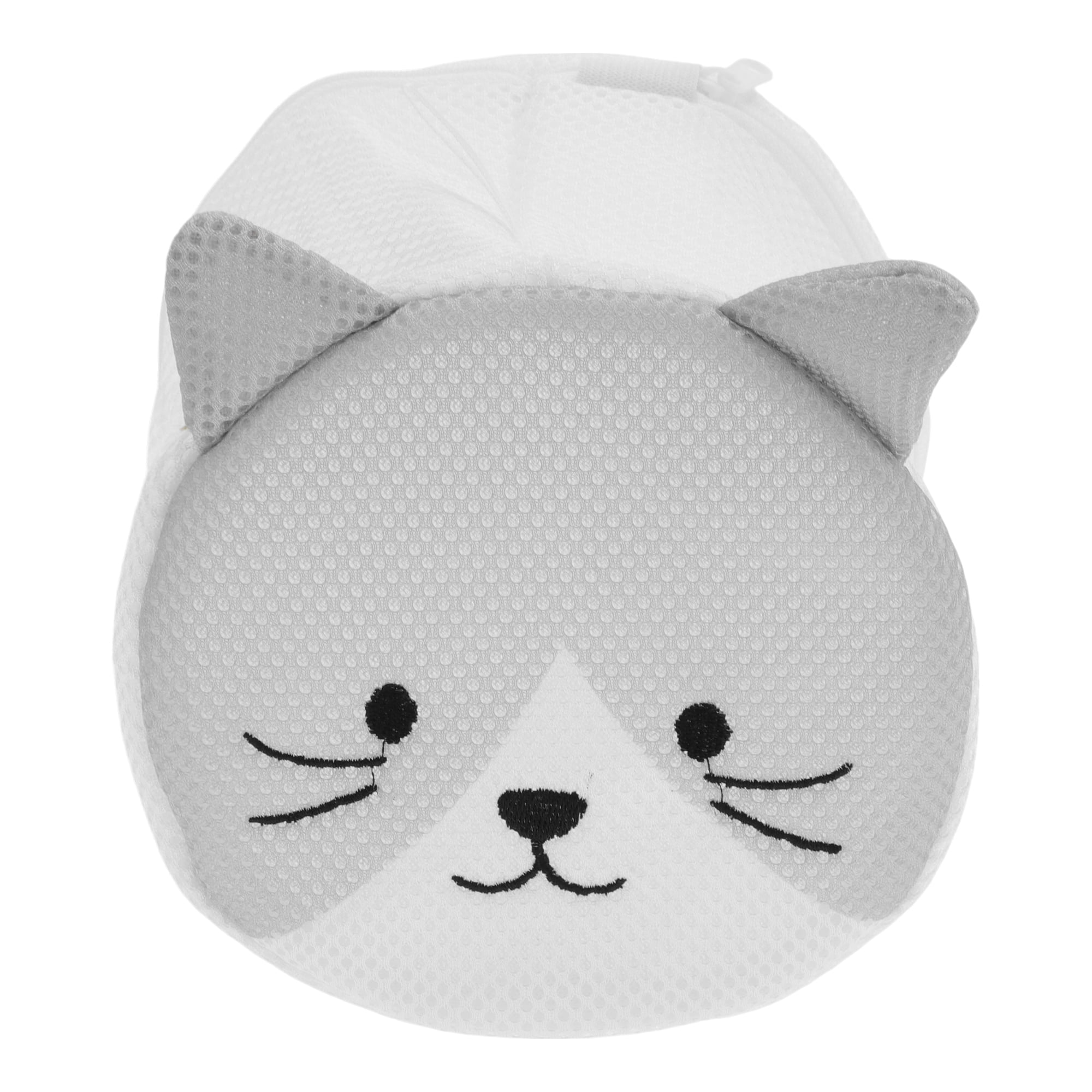 Unique Bargains Mesh Laundry Bag with Hanging Loop and Zipper Closure Grey Cat