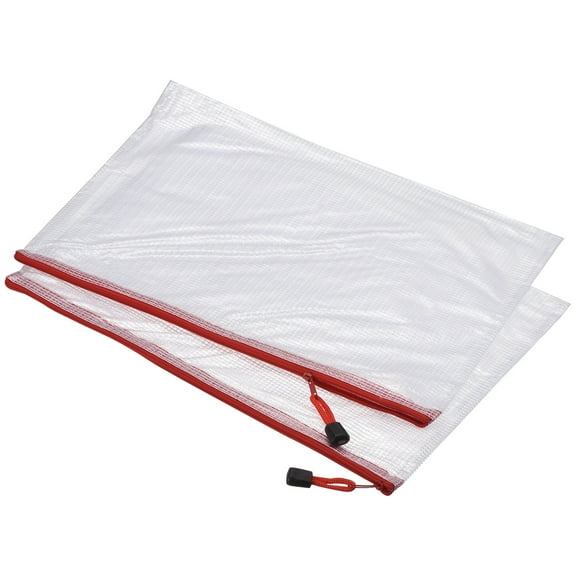 Mesh Zipper Bag Plastic Zip File Pouch Document Folders for Home Office Travel Red