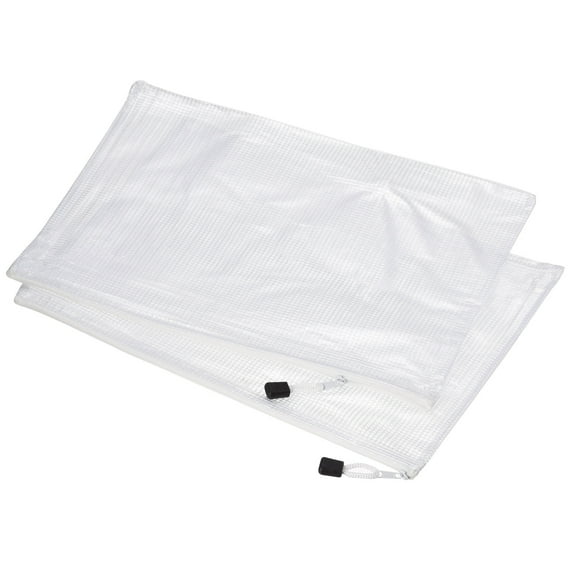 Unique Bargains Mesh Zipper Bag Plastic Zip File Pouch Document Folders Home Office Travel White