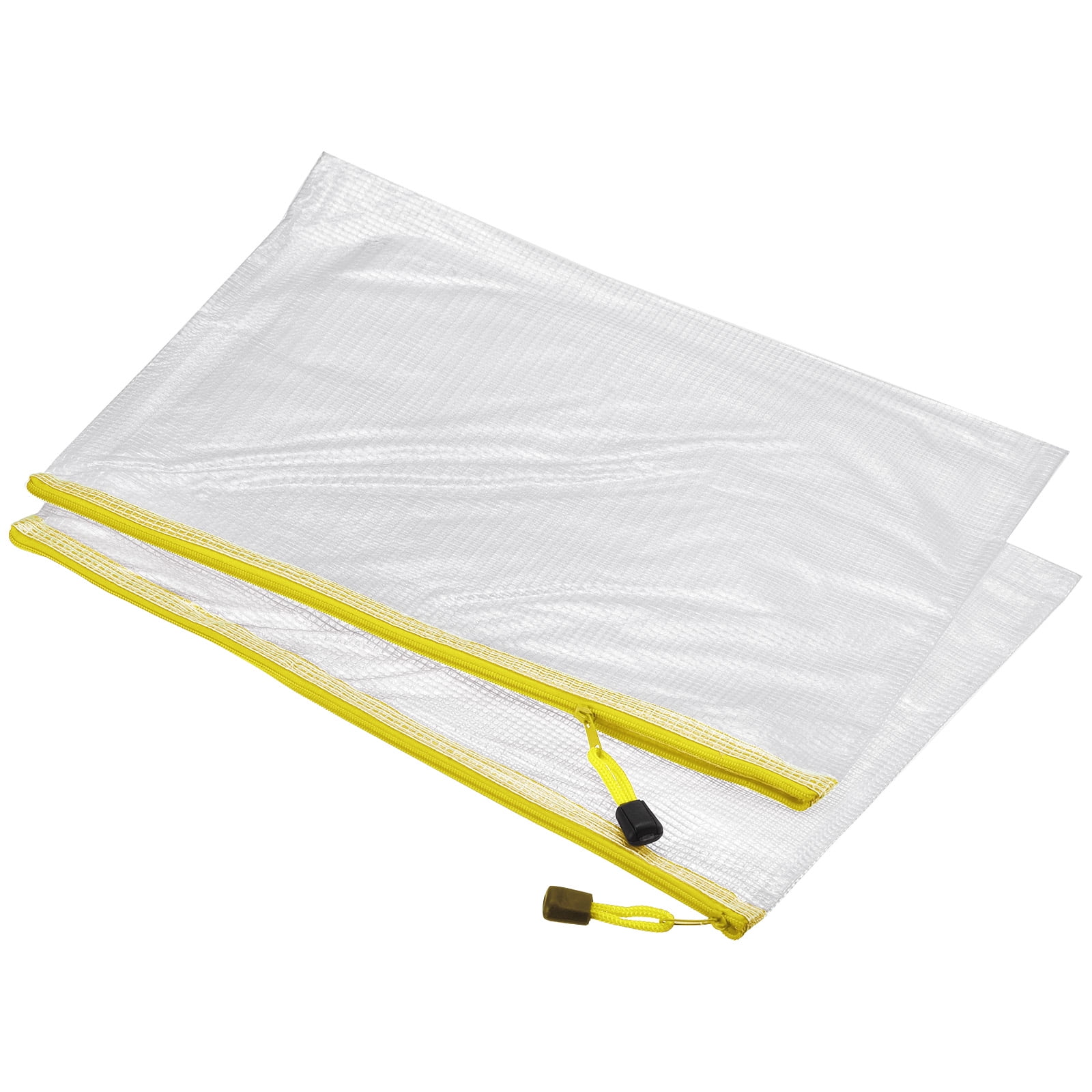 Unique Bargains Mesh Zipper Bag Plastic Zip File Pouch Document Folders Yellow