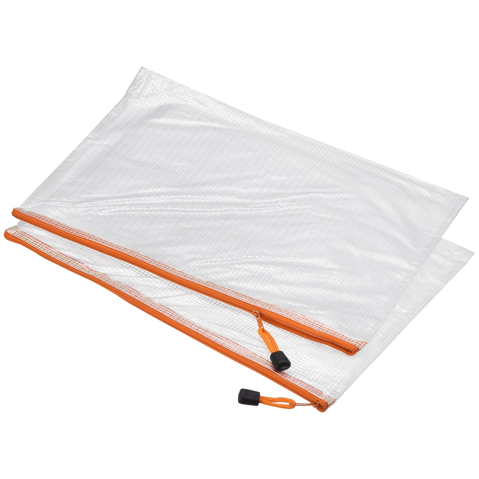Unique Bargains Mesh Zipper Bag Plastic Zip File Pouch Document Folders Orange