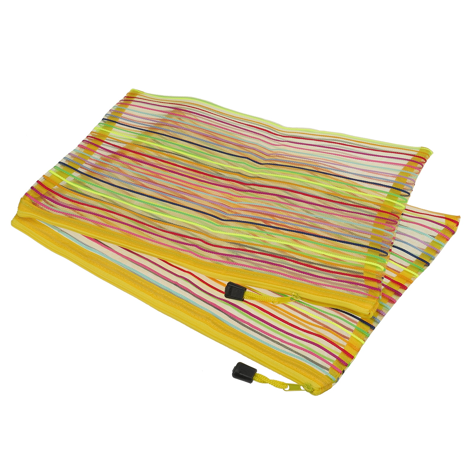 Unique Bargains Colorful Mesh Zipper Pouches Pencil Case Document File Bags Yellow