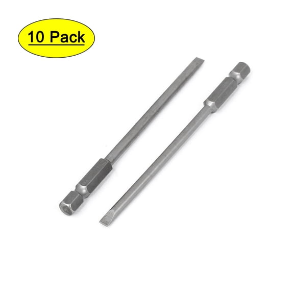 Unique Bargains Metal 100mm Long 1/4' Hex Shank 4mm Magnetic Tip Slotted Screwdriver Bits 10pcs