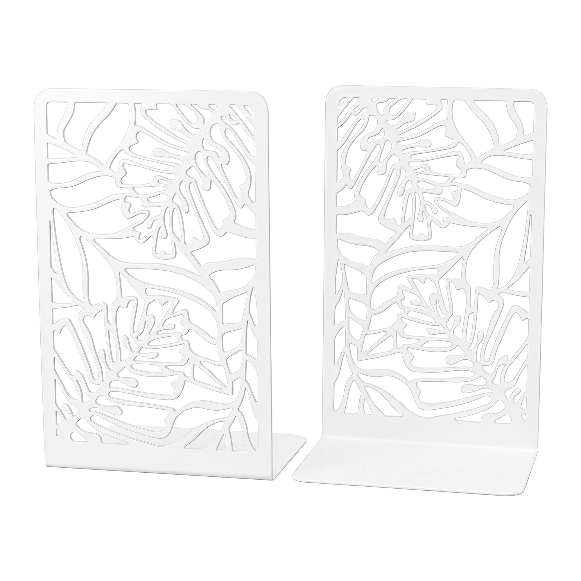 Unique Bargains Decorative Metal Large Non-Skid Book Ends for Shelves White 4.7"x3.2"x7.3"