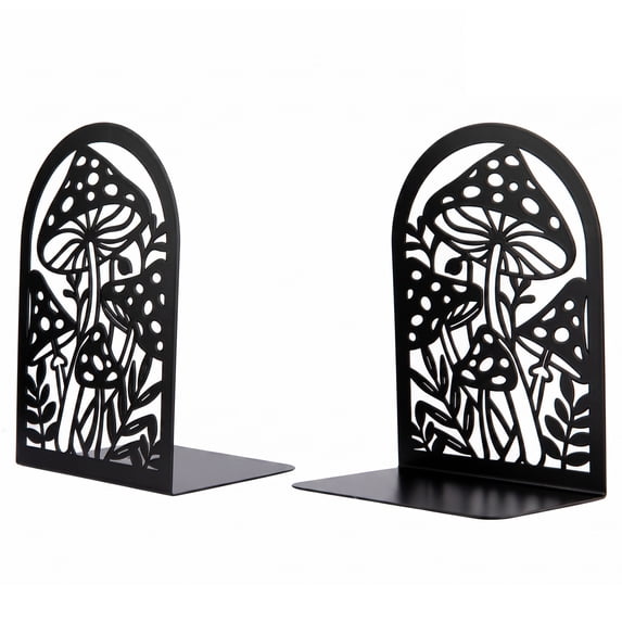 Unique Bargains Metal Tree Design Book Ends for Shelves Black Mushroom 4.7"x3.5"x6.8"
