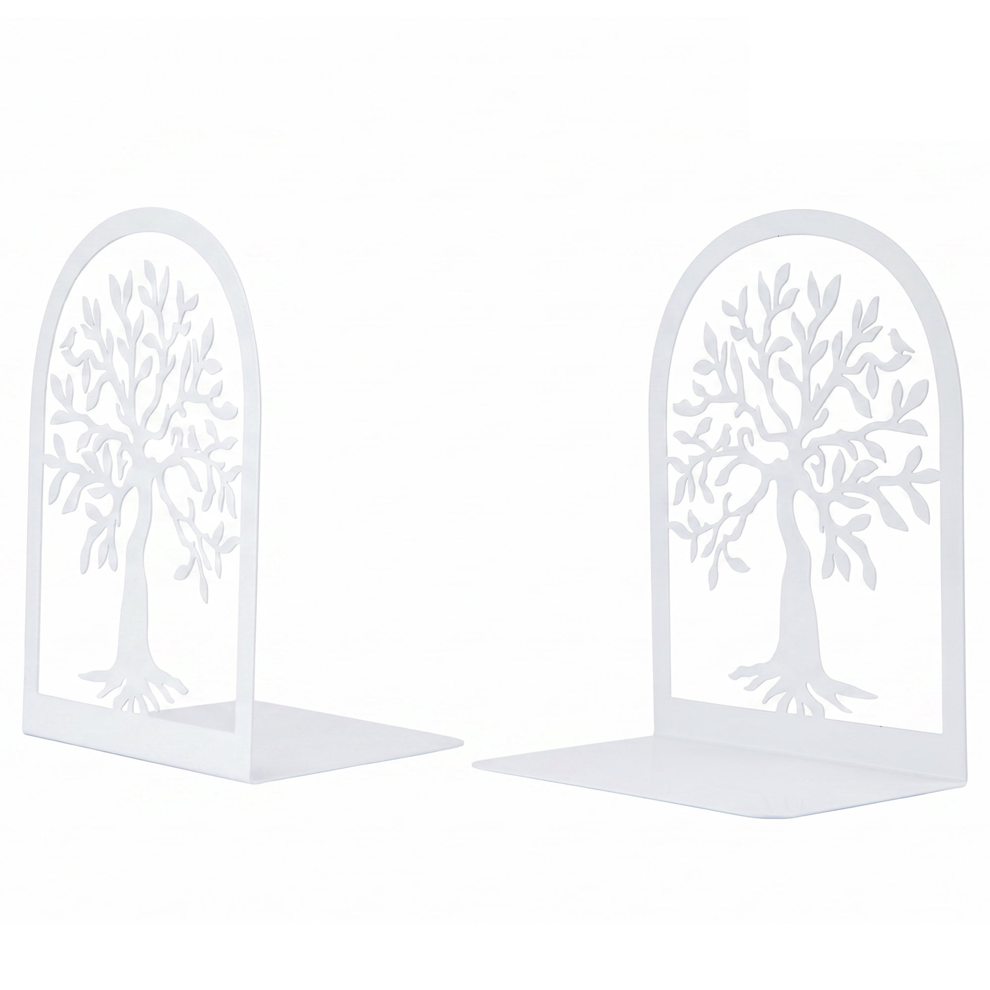 Unique Bargains Metal Tree Design Book Ends for Shelves White Tree StyleB 4.7"x3.5"x7.1"