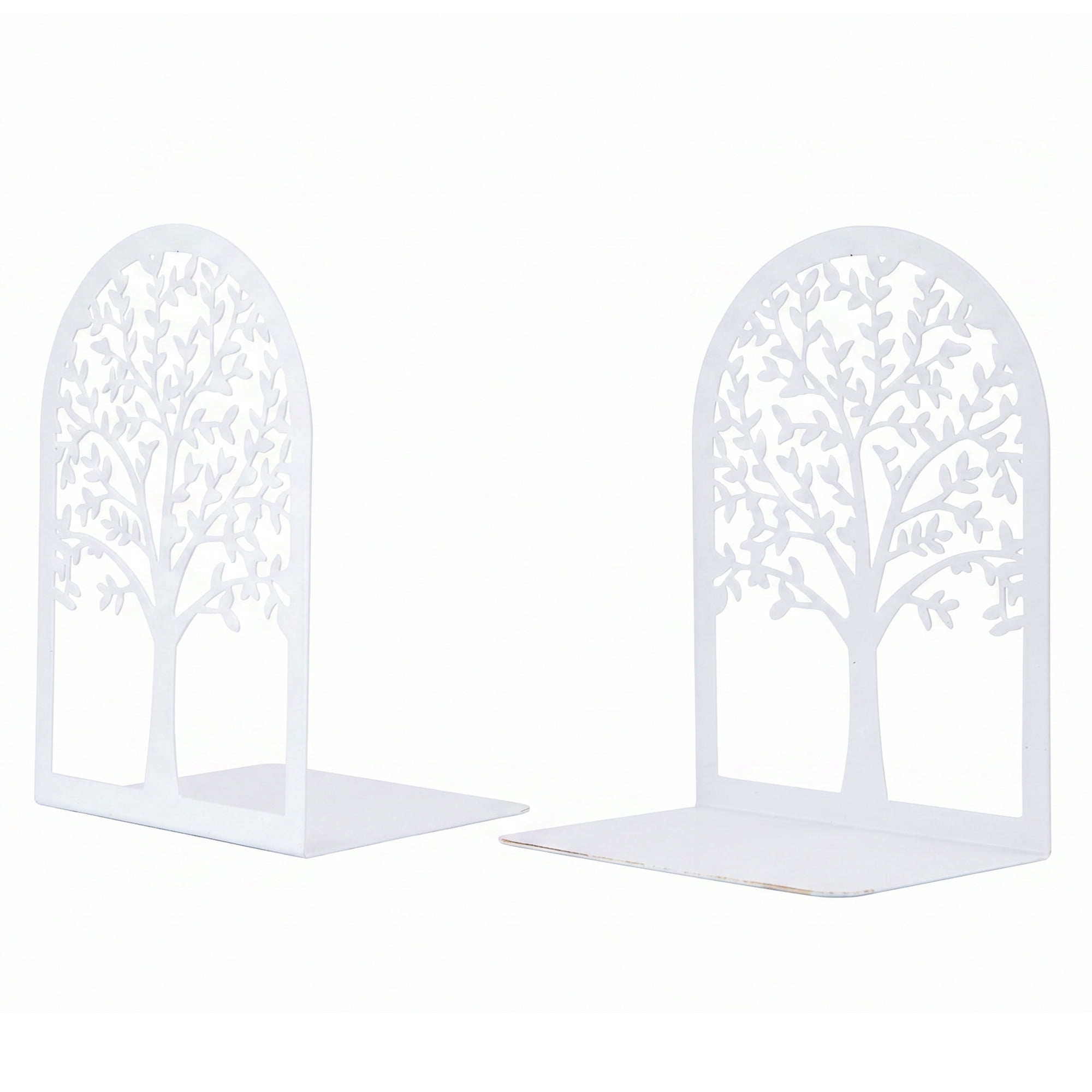 Unique Bargains Metal Tree Design Book Ends for Shelves White Tree StyleD 4.7"x3.5"x7.1"