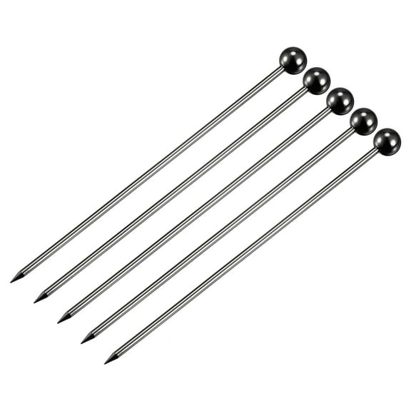 Unique Bargains Metal Cocktail Picks 5Pcs, Reusable Stainless Steel Cocktail Toothpick Ball Shape for Drinks, Fruits  Black