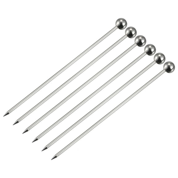 Unique Bargains Metal Cocktail Picks 6Pcs, Reusable Stainless Steel Cocktail Toothpick Ball Shape for Drinks, Fruits  Silver