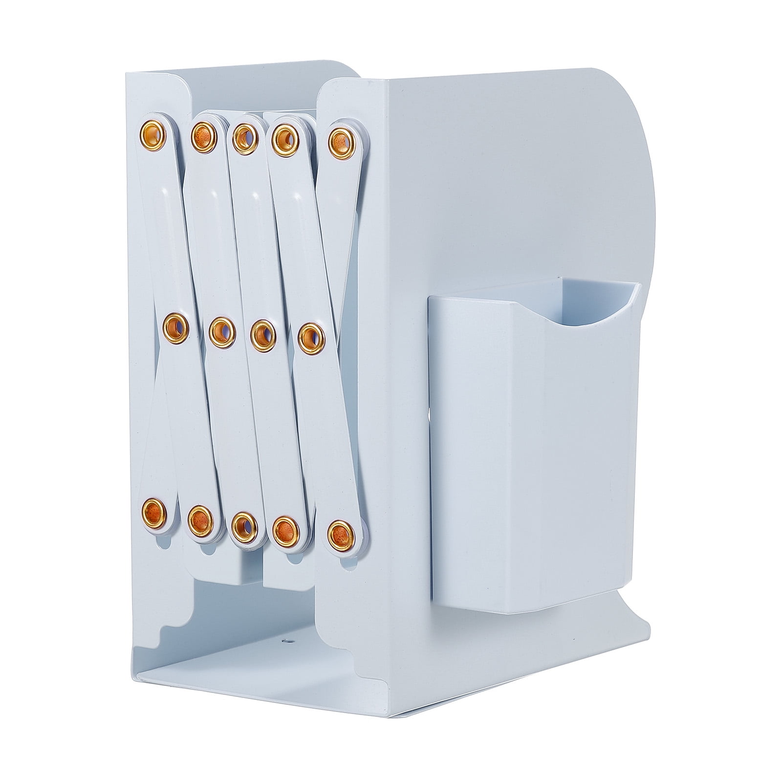 Unique Bargains Metal Expandable Bookend with Pen Holder 3.93" x 5.9" x