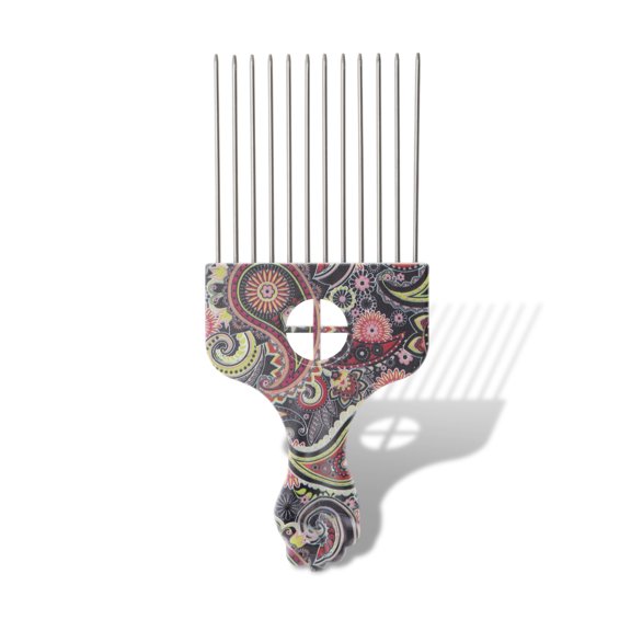 Unique Bargains Metal Hair Pick Hair Picks for Women Hair Picks for Curly Hair Afro Pick Flower Pattern Hair Styling Pick Comb for Women Men Assorted Color