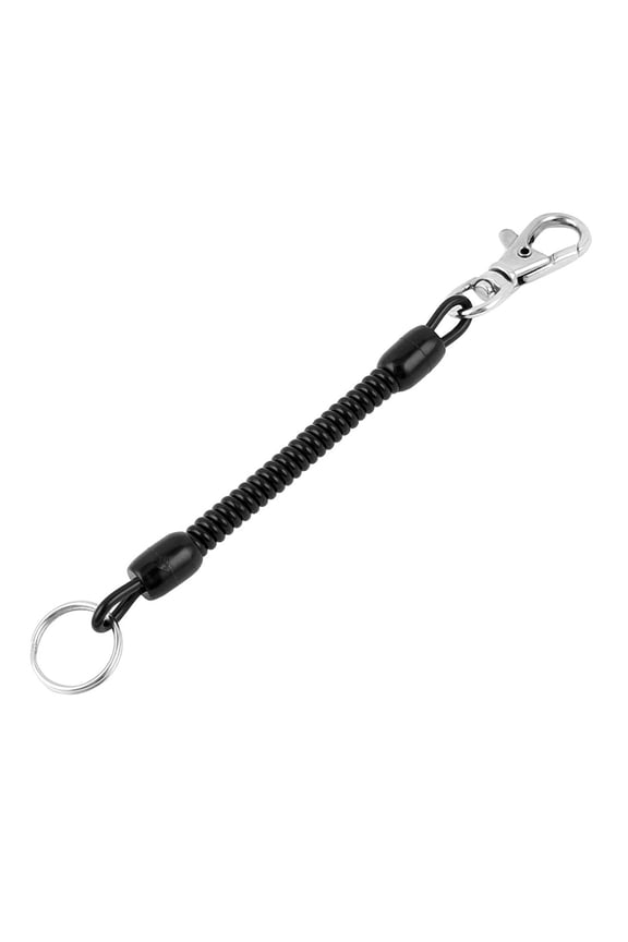 Metal Lobster Clasp Coiled Lanyard Keyring Key Holder Black 14.5cm