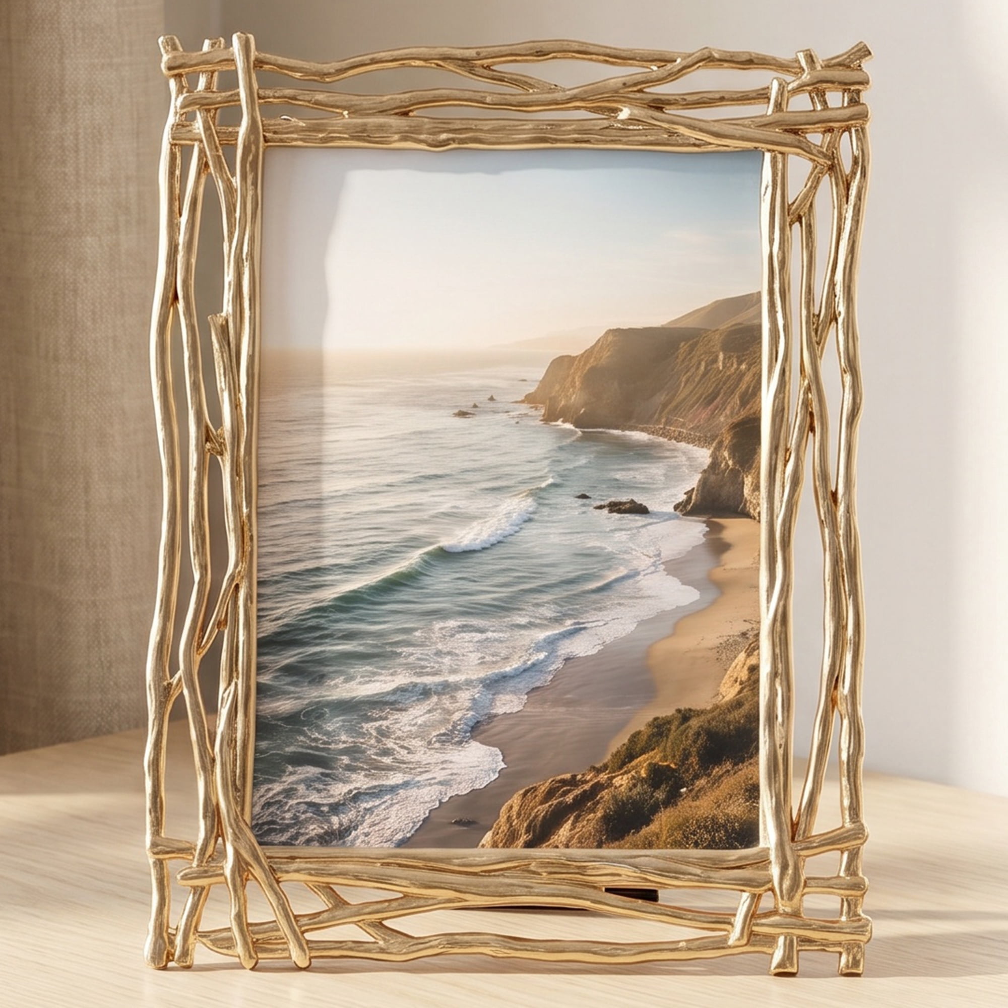 Unique Bargains Metal Minimalist Staging Photo Frame with HD Glass Gold 5" x 7"
