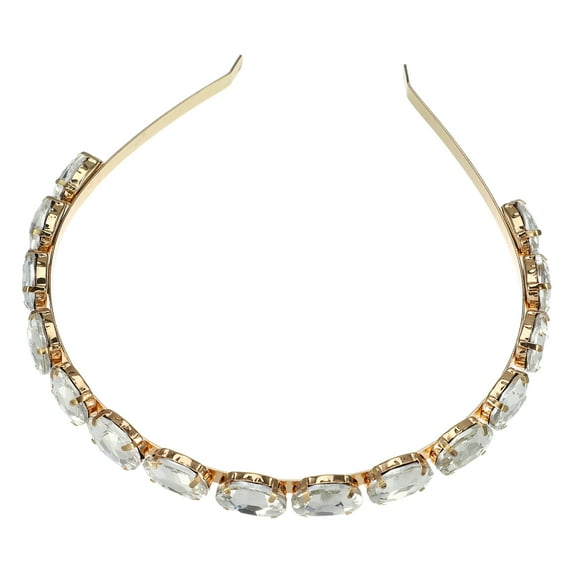 Unique Bargains Metal Oval Colorful Glass Faux Crystal Hairband Rhinestone Headband Women Hairband White