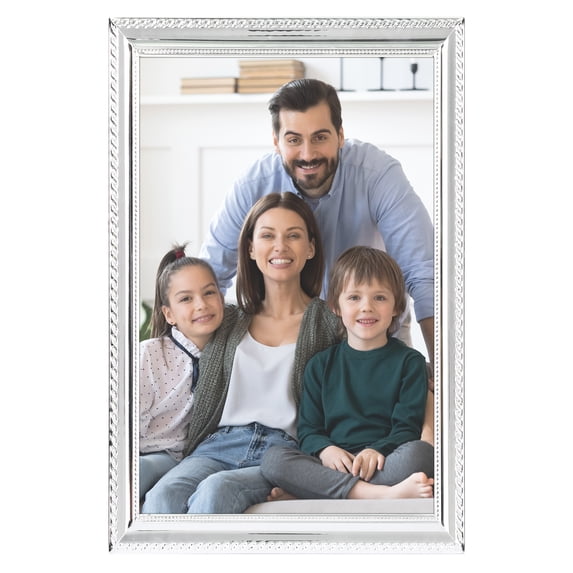 Unique Bargains Metal Picture Frame Modern Vertical Photo Format for Tabletop Silver 8x12"