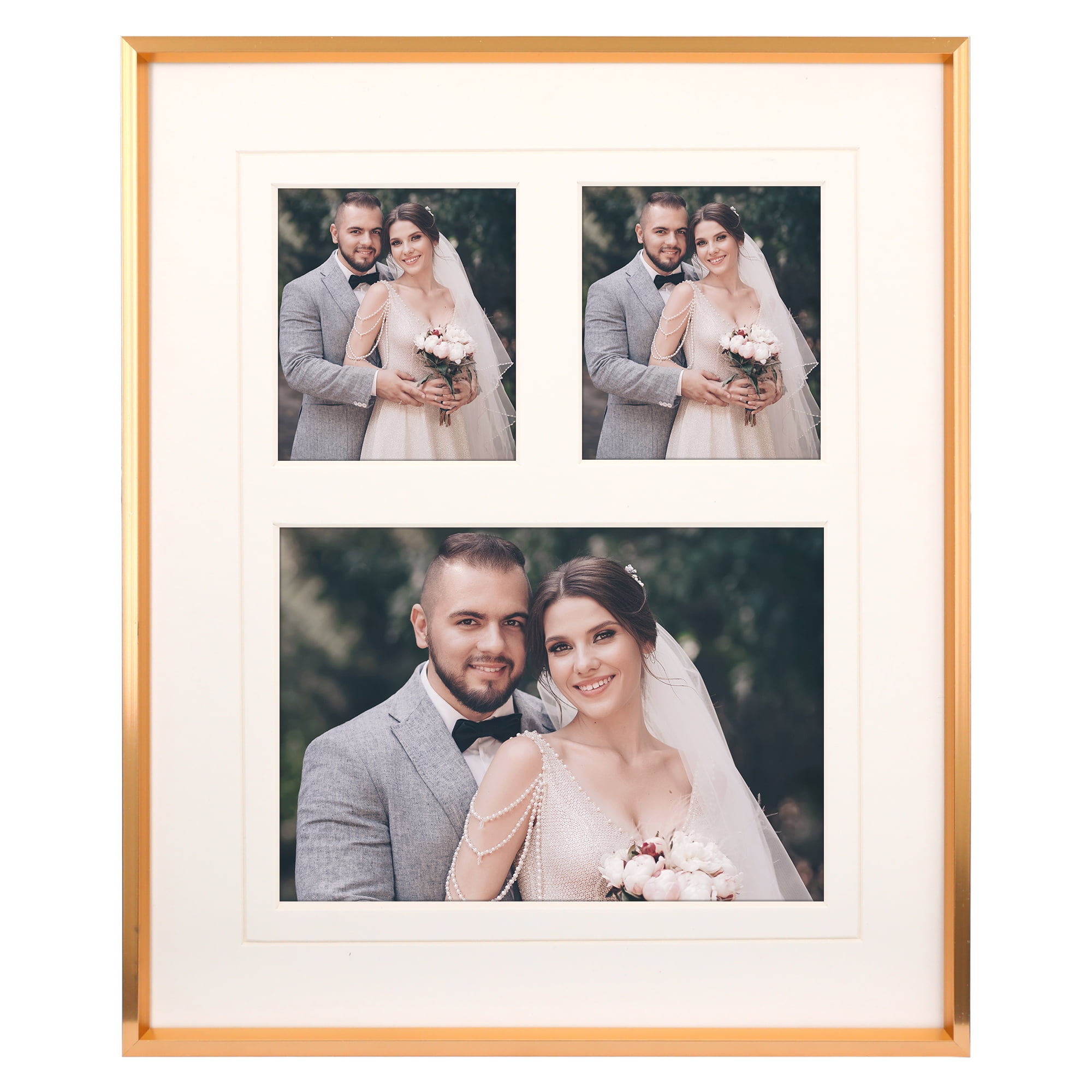 Unique Bargains Metal Picture Tabletop Display Frame 7x12 Three-Grid Gold