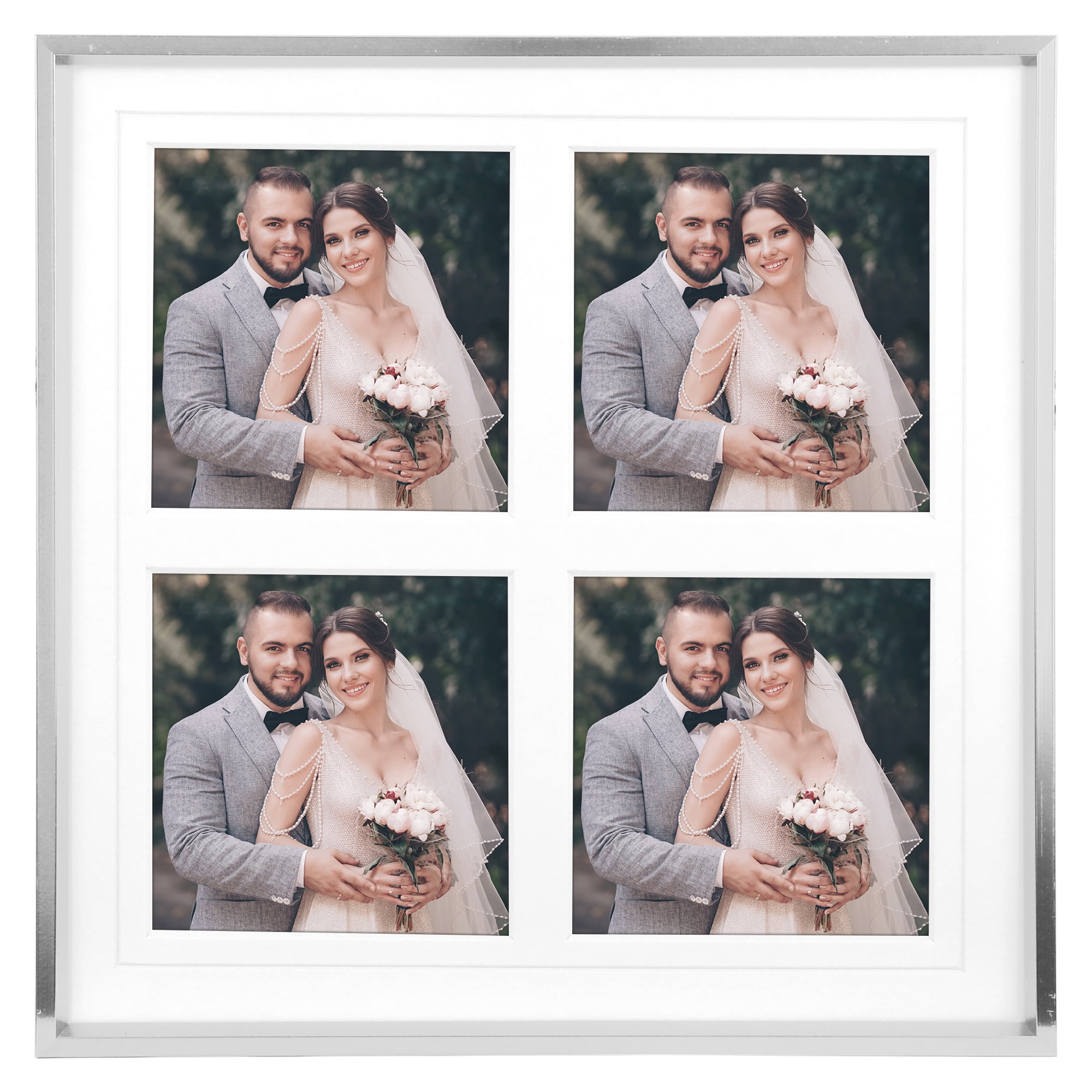 Unique Bargains Metal Picture Tabletop Display Frame 7x7 Four-Grid Silver