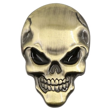3D Metal Skull With Red Eyes Car Badge Emblem Sticker - Black