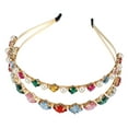 thumbnail image 1 of Unique Bargains Metal Square Colorful Glass Faux Crystal Hairband Rhinestone Faux Pearl Headband Women Hairband, 1 of 6