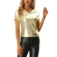 thumbnail image 1 of Unique Bargains Metallic Tees for Women's V Neck Party Clubwear Shiny T-Shirts XL Gold, 1 of 6