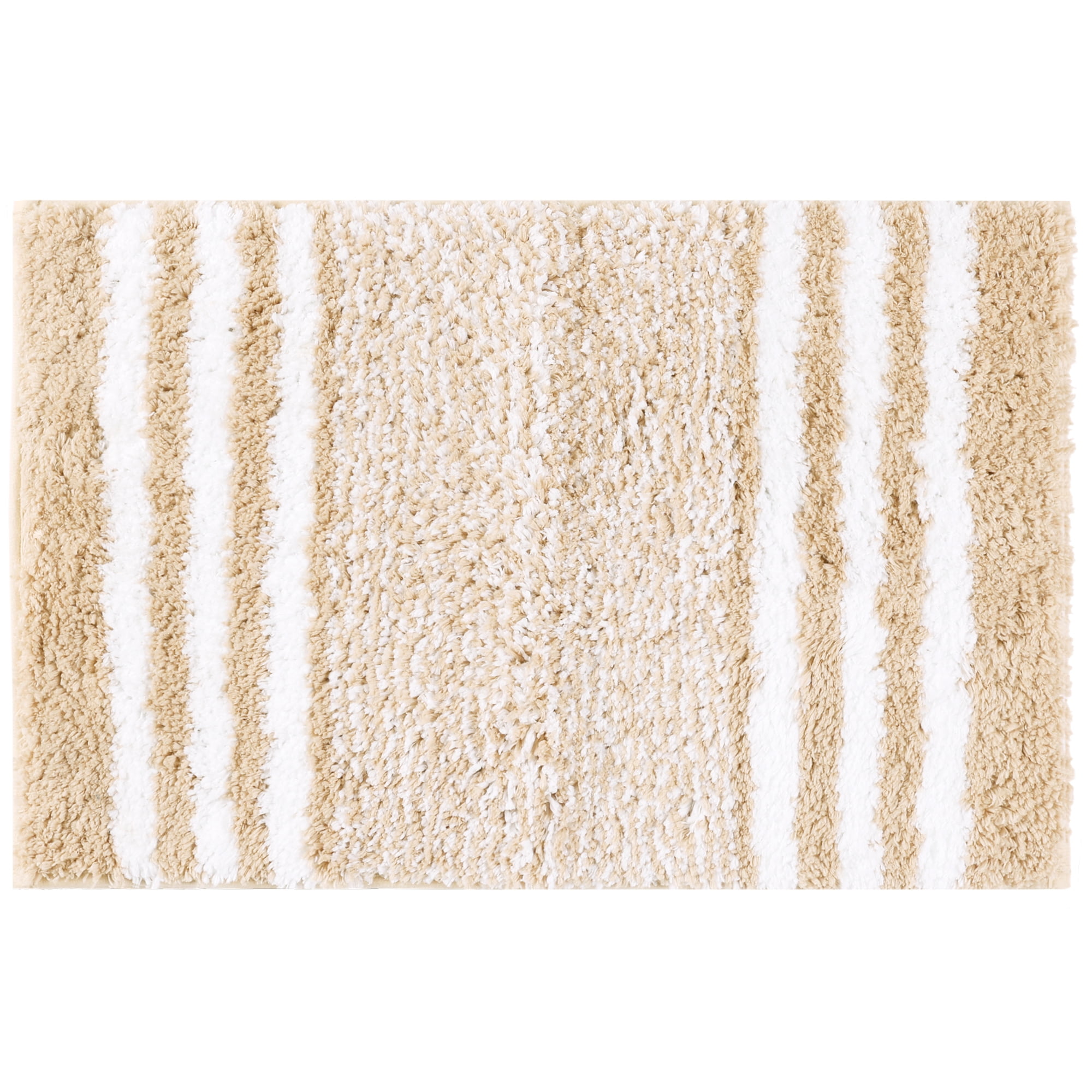 Unique Bargains Microfiber Bath Rugs Fluffy Striped Non-Slip Floor Mat Beige 16"x24"