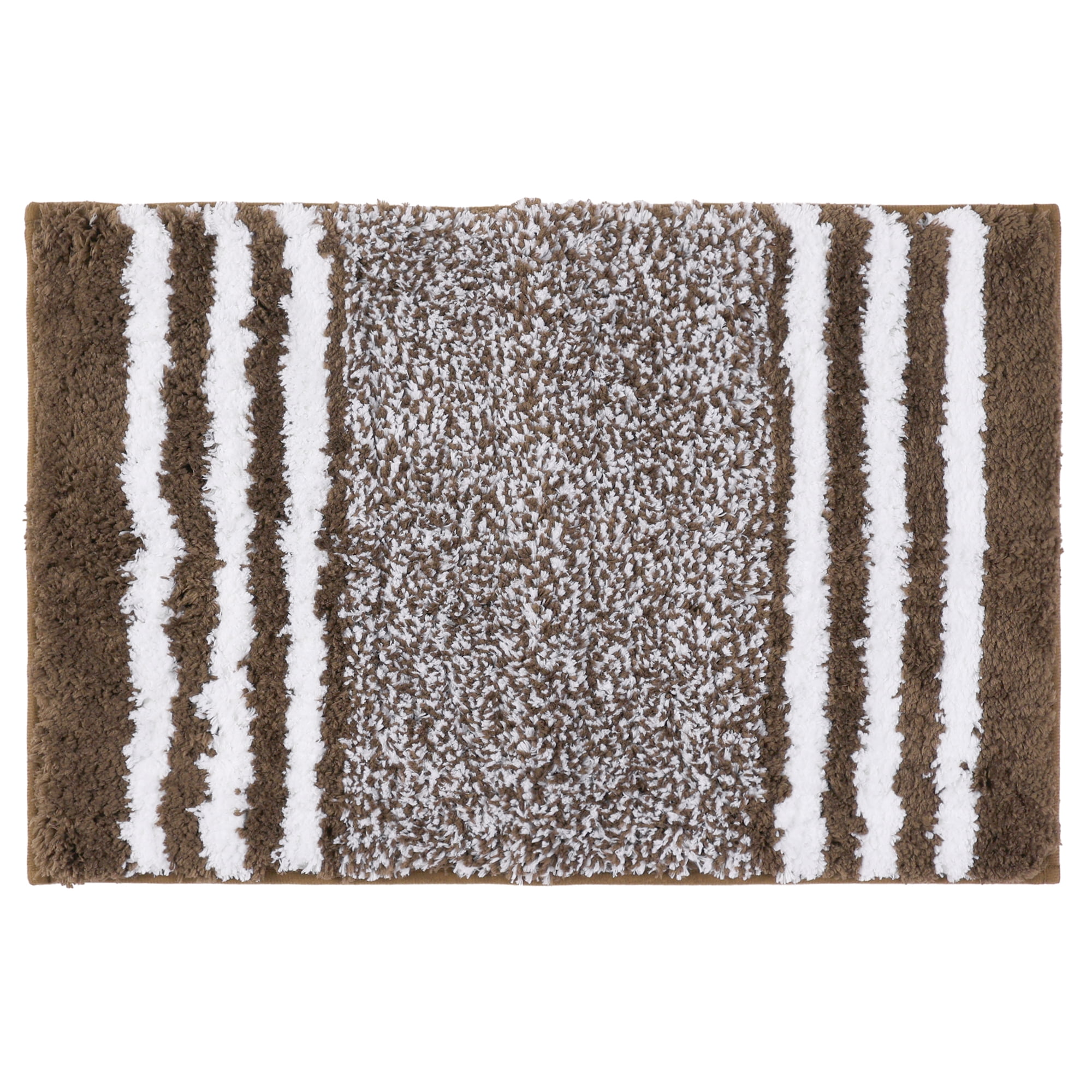Unique Bargains Microfiber Bath Rugs Fluffy Striped Non-Slip Floor Mat Brown 20"x32"