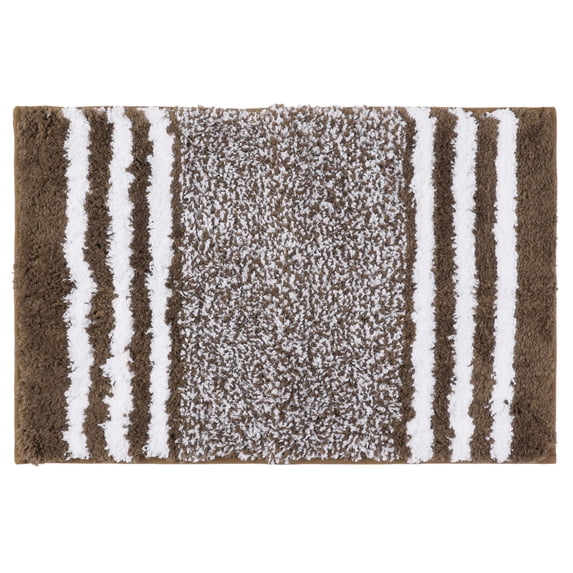 Unique Bargains Microfiber Bath Rugs Fluffy Striped Non-Slip Floor Mat Brown 20"x32"