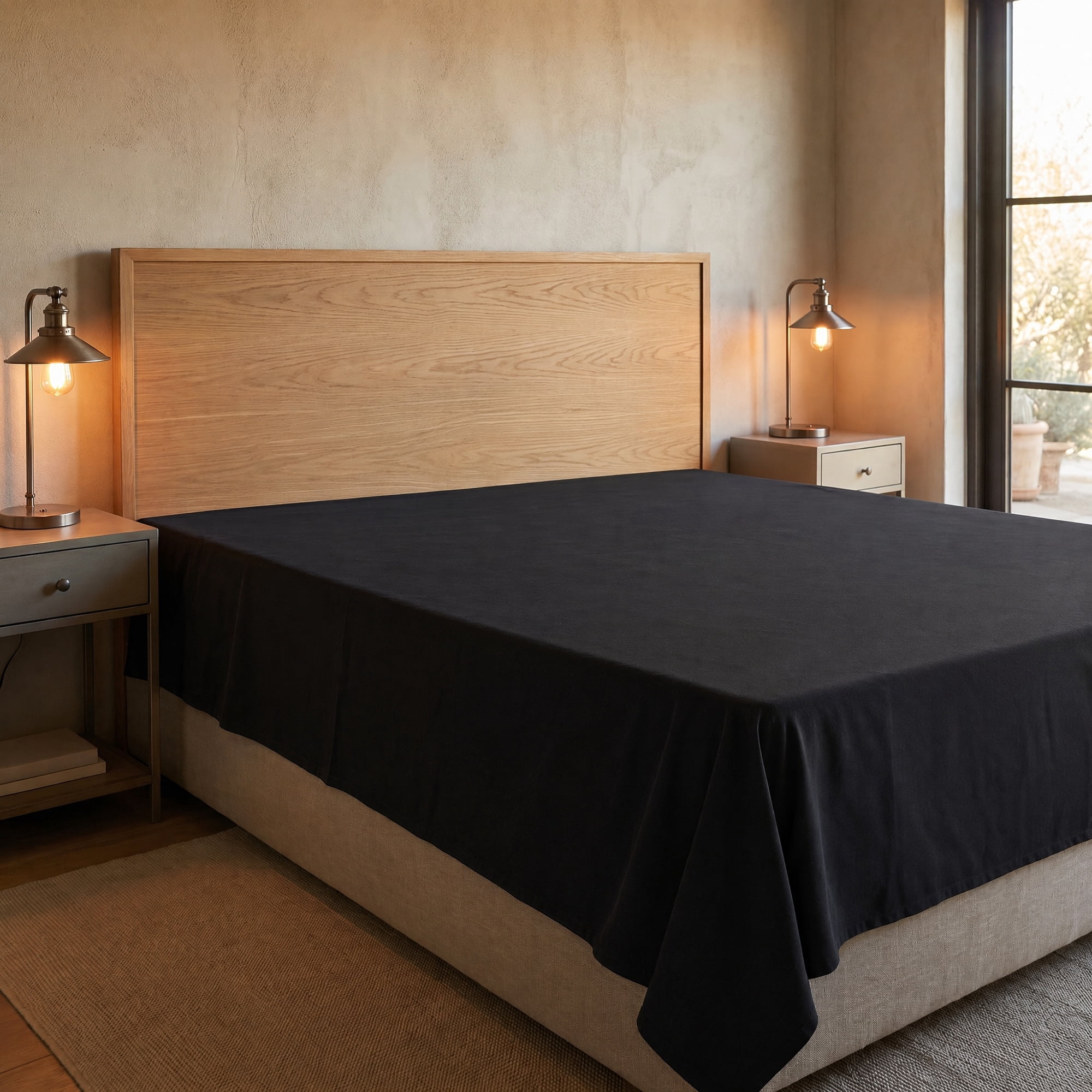 Unique Bargains Microfiber Bed Breathable Flat Sheet Bedding Black 96"x106"