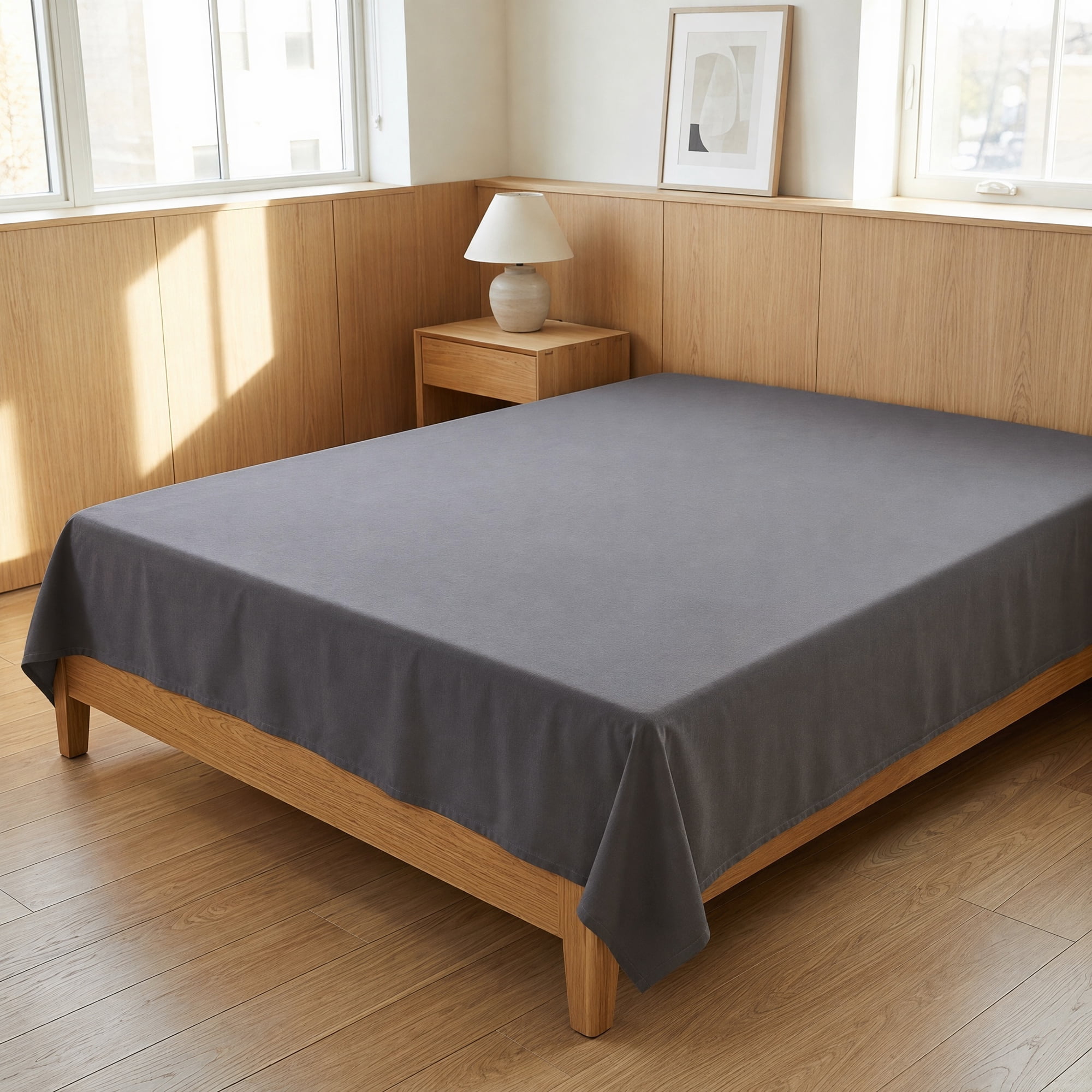 Unique Bargains Microfiber Bed Breathable Flat Sheet Bedding Light Gray 90"x102"