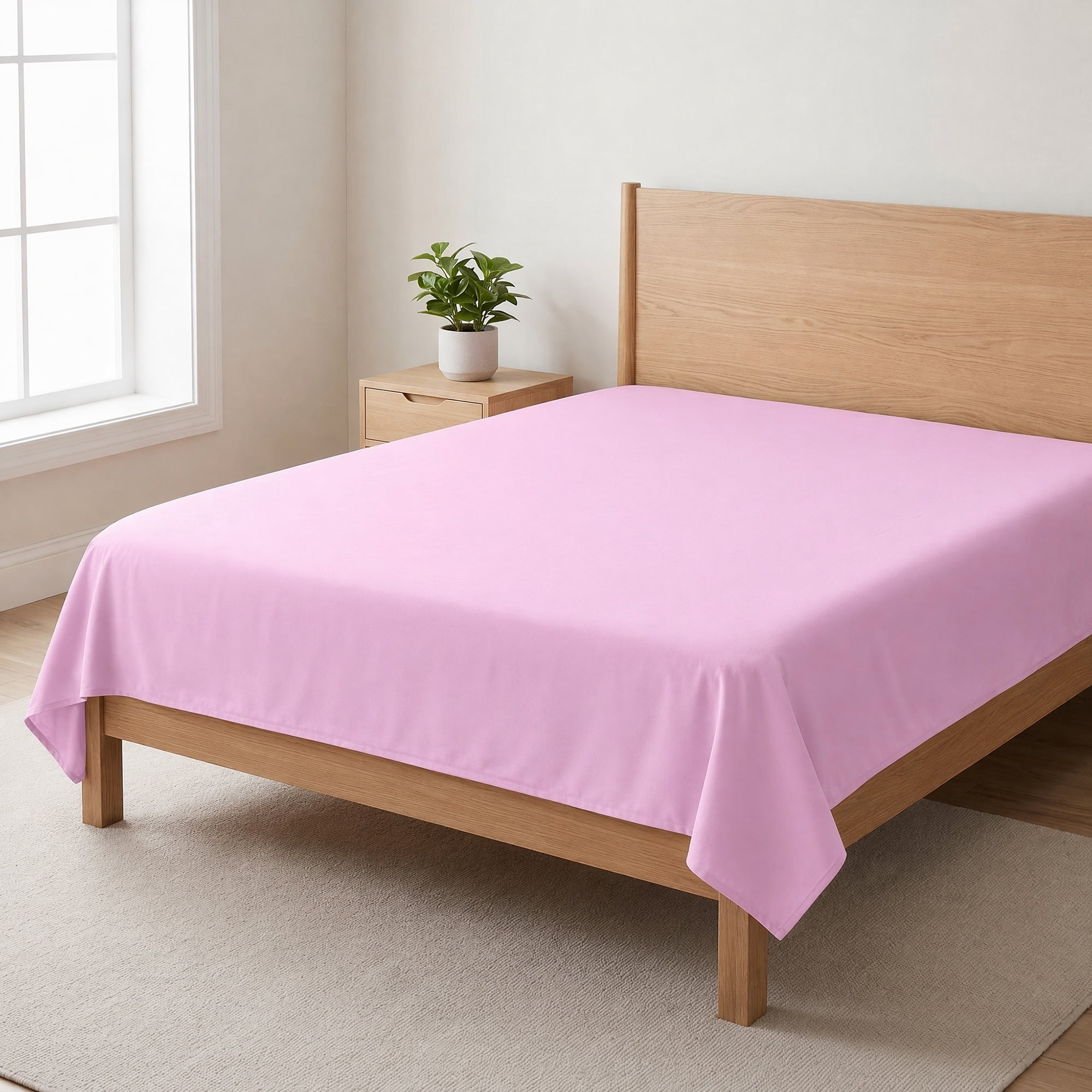 Unique Bargains Microfiber Bed Breathable Flat Sheet Bedding Light Pink 66"x96"
