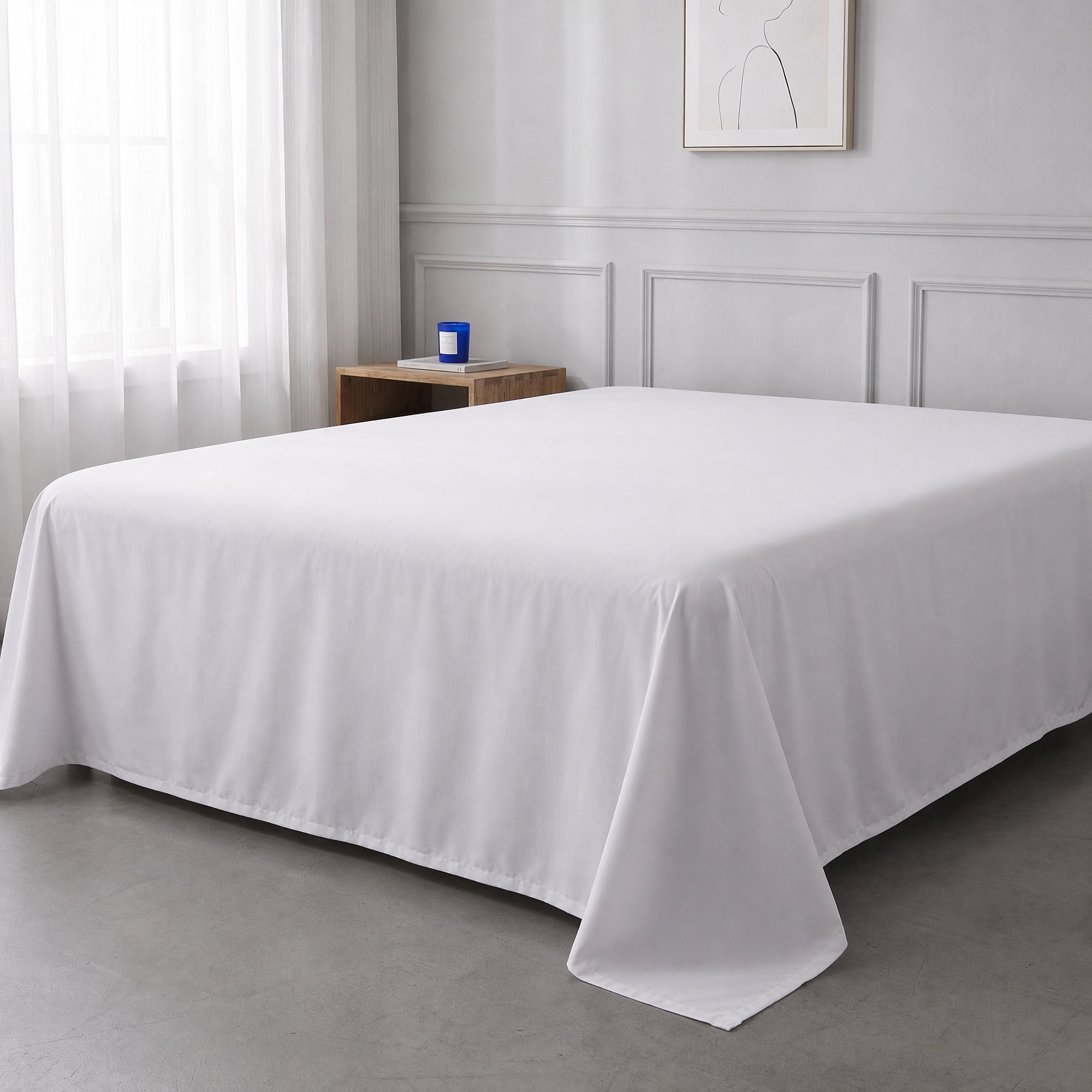 Unique Bargains Microfiber Bed Breathable Flat Sheet Bedding White 66"x96"