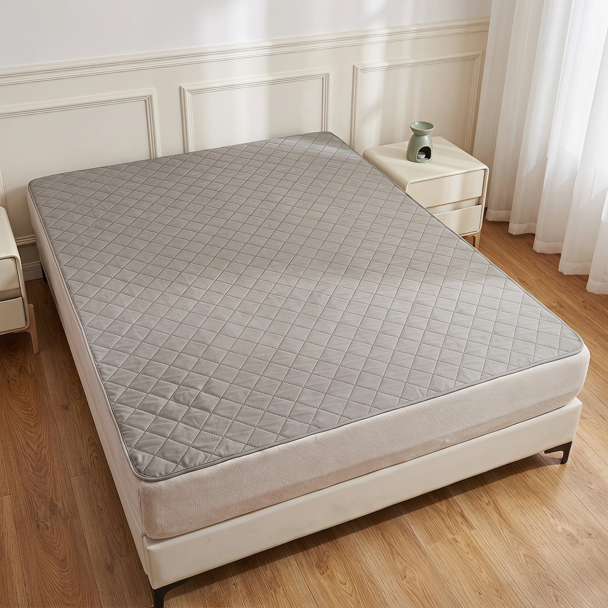 Unique Bargains Microfiber Bed Mattress Protector Textured Bedding Light Gray 60"x80"