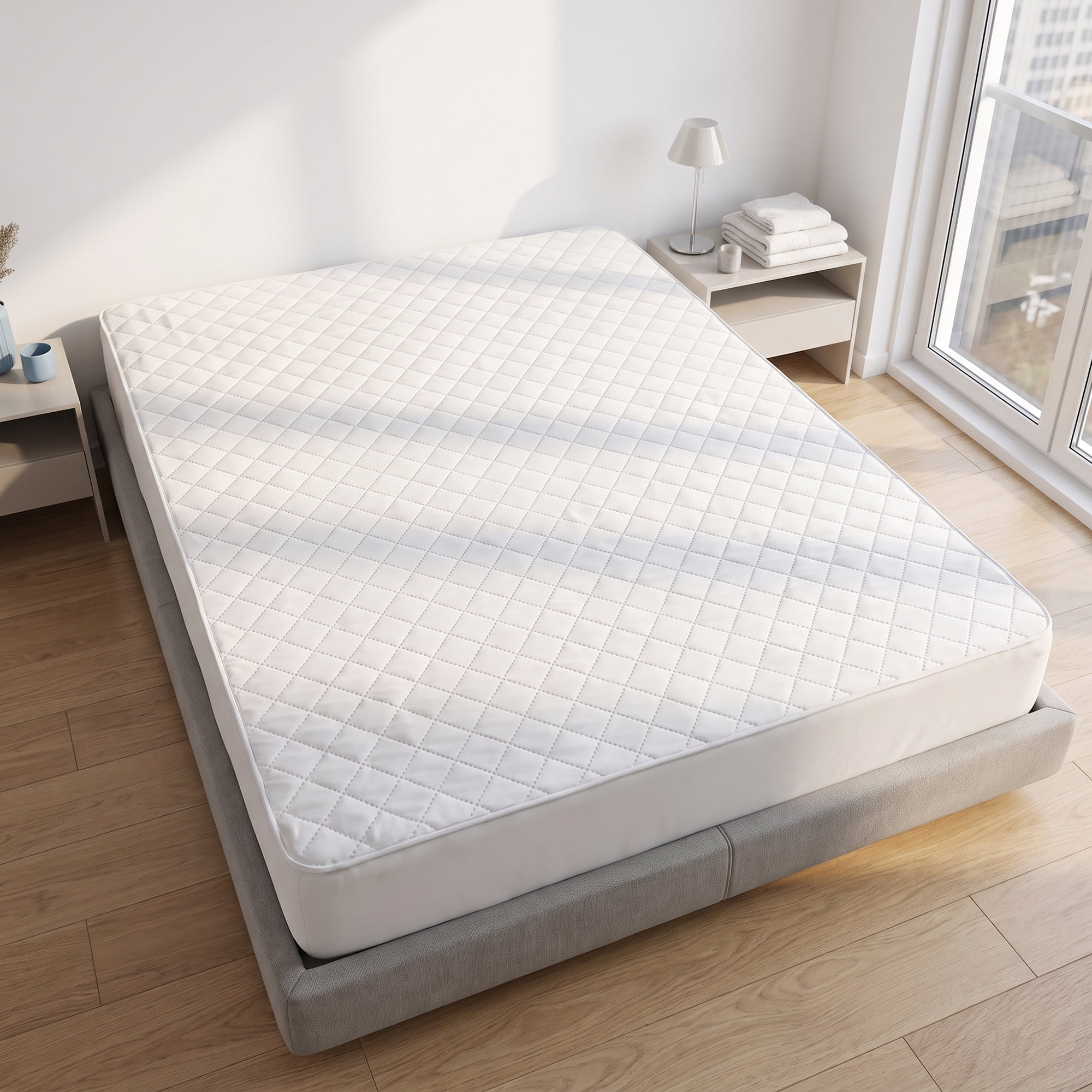 Unique Bargains Microfiber Bed Sheet Mattress Protector Textured Bedding White 76"x80"