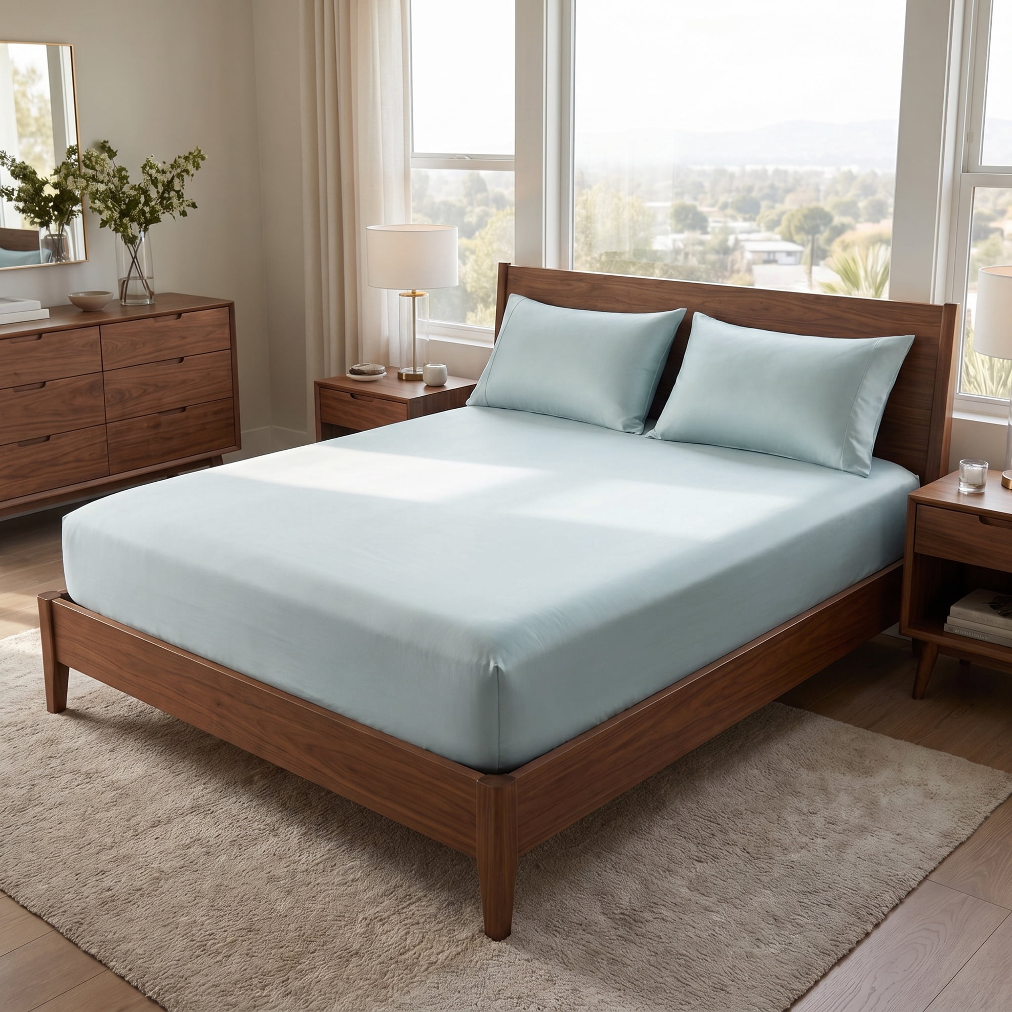 Unique Bargains Microfiber Bed Sheets Cooling for Comfortable Sleep 59.1"x78.7" Light Blue