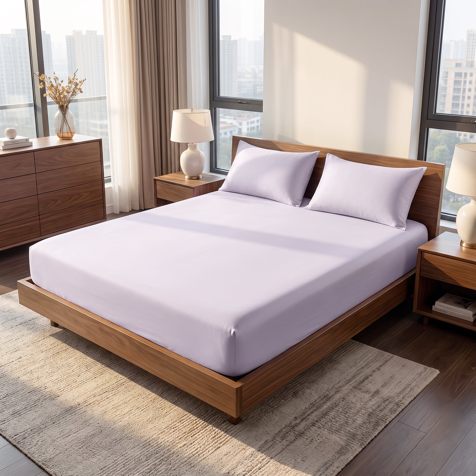 Unique Bargains Microfiber Bed Sheets Cooling for Comfortable Sleep 59.1"x78.7" Purple