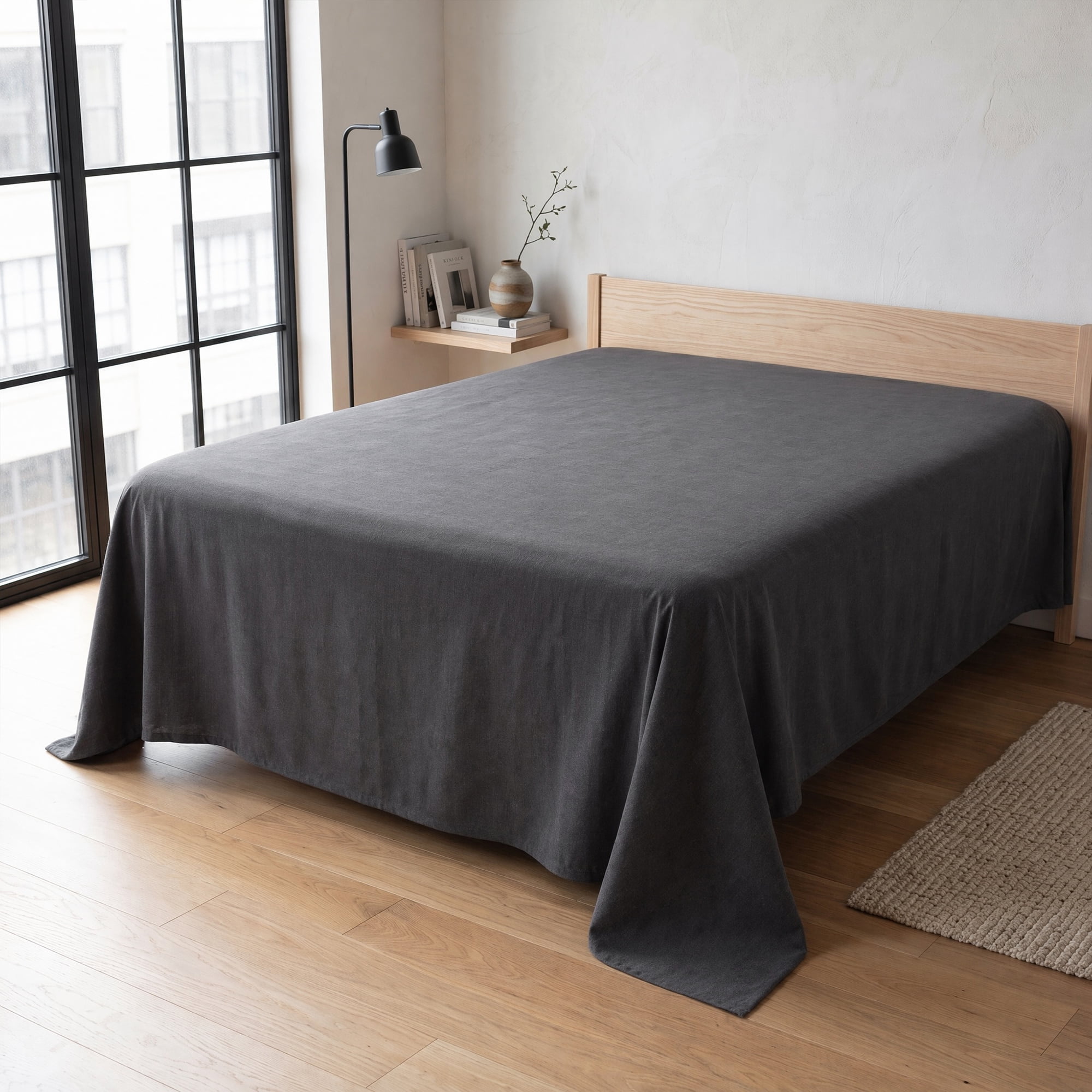 Unique Bargains Microfiber Breathable Flat Bed Sheet Cozy Bedding for Bedroom Dark gray 79"x91"