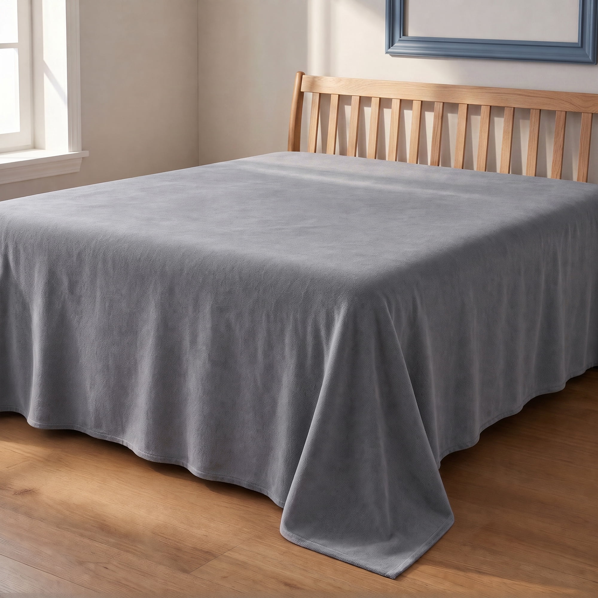 Unique Bargains Microfiber Breathable Flat Bed Sheet Cozy Bedding for Bedroom Light Gray 63"x91"