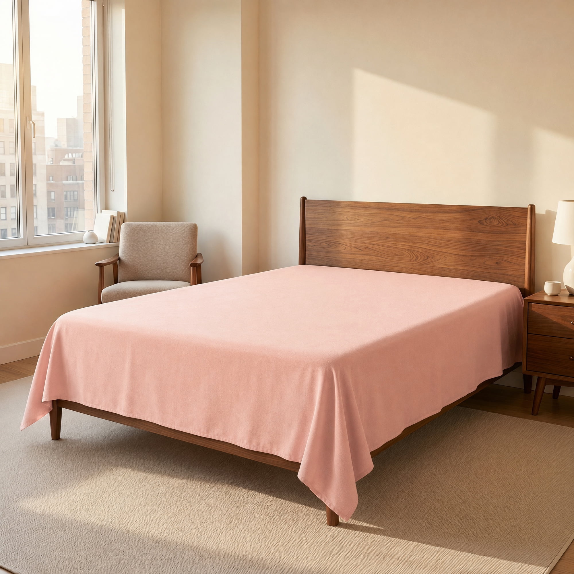 Unique Bargains Microfiber Breathable Flat Bed Sheet Cozy Bedding for Bedroom Pink 63"x91"