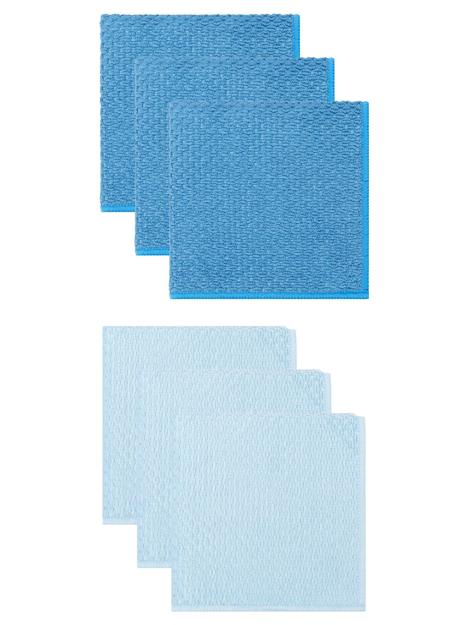 Unique Bargains Microfiber Dish Cloth for Washing Dishes Rags Light Blue/Blue 12" x 12"