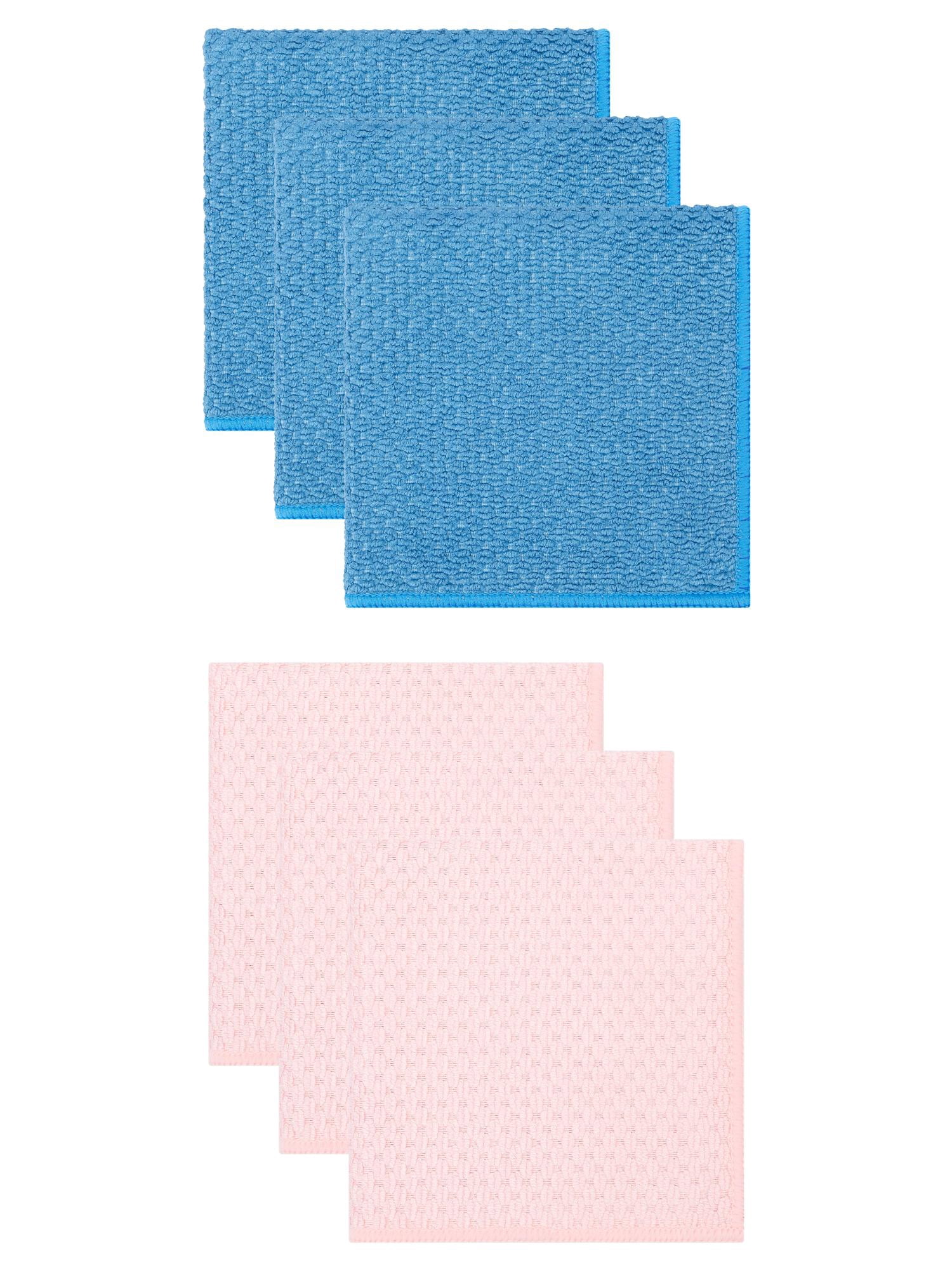 Unique Bargains Microfiber Dish Cloth for Washing Dishes Rags Pink/Dark Blue 12" x 12"