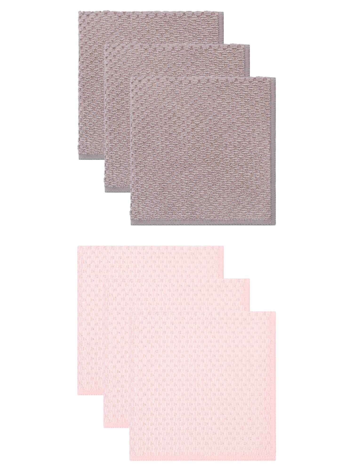 Unique Bargains Microfiber Dish Cloth for Washing Dishes Rags Pink/Dark Gray 12" x 12"