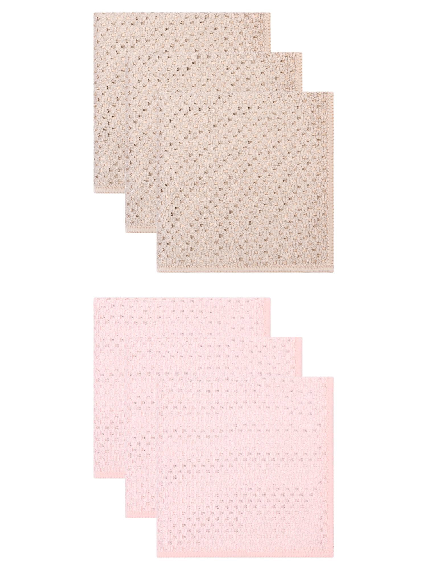 Unique Bargains Microfiber Dish Cloth for Washing Dishes Rags Pink/Khaki 12" x 12"