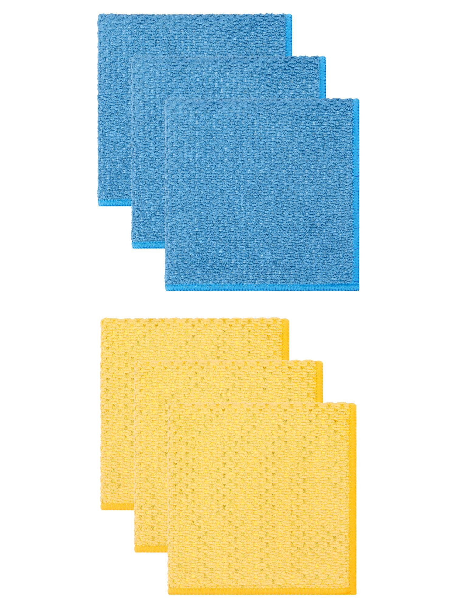 Unique Bargains Microfiber Dish Cloth for Washing Dishes Rags Yellow/Dark Blue 12" x 12"